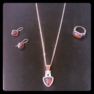 Amber and silver necklace set